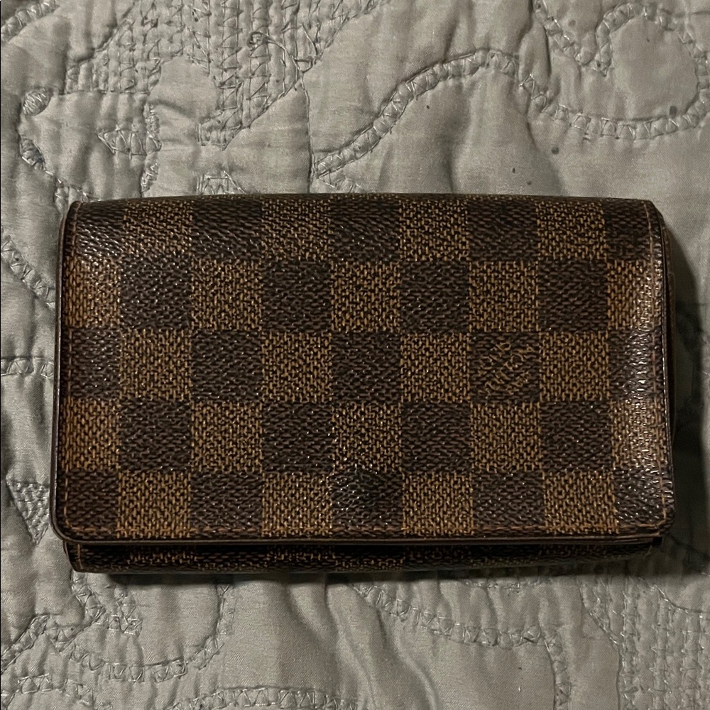 Louis Vuitton Damier Ebene Brown Leather Snap Wallet with Zipper Coin Pouch